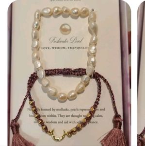 2 PCS LUNA NORTE MOTHER OF PEARL GEMSTONE BRACELETS ONE STRETCH MOTHER OF PEARL